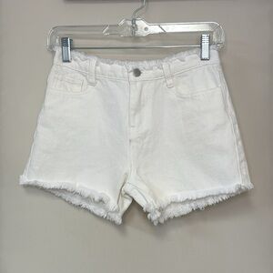 Hayden Girls: White Raw Hem Jean Short, Size L (11 / 12)